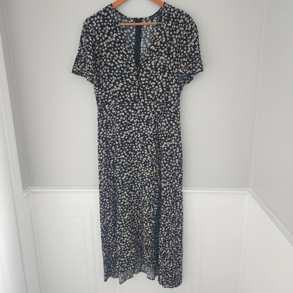 Black and White Floral, Flutter Sleeve Maxi Sundress. Made In Canada